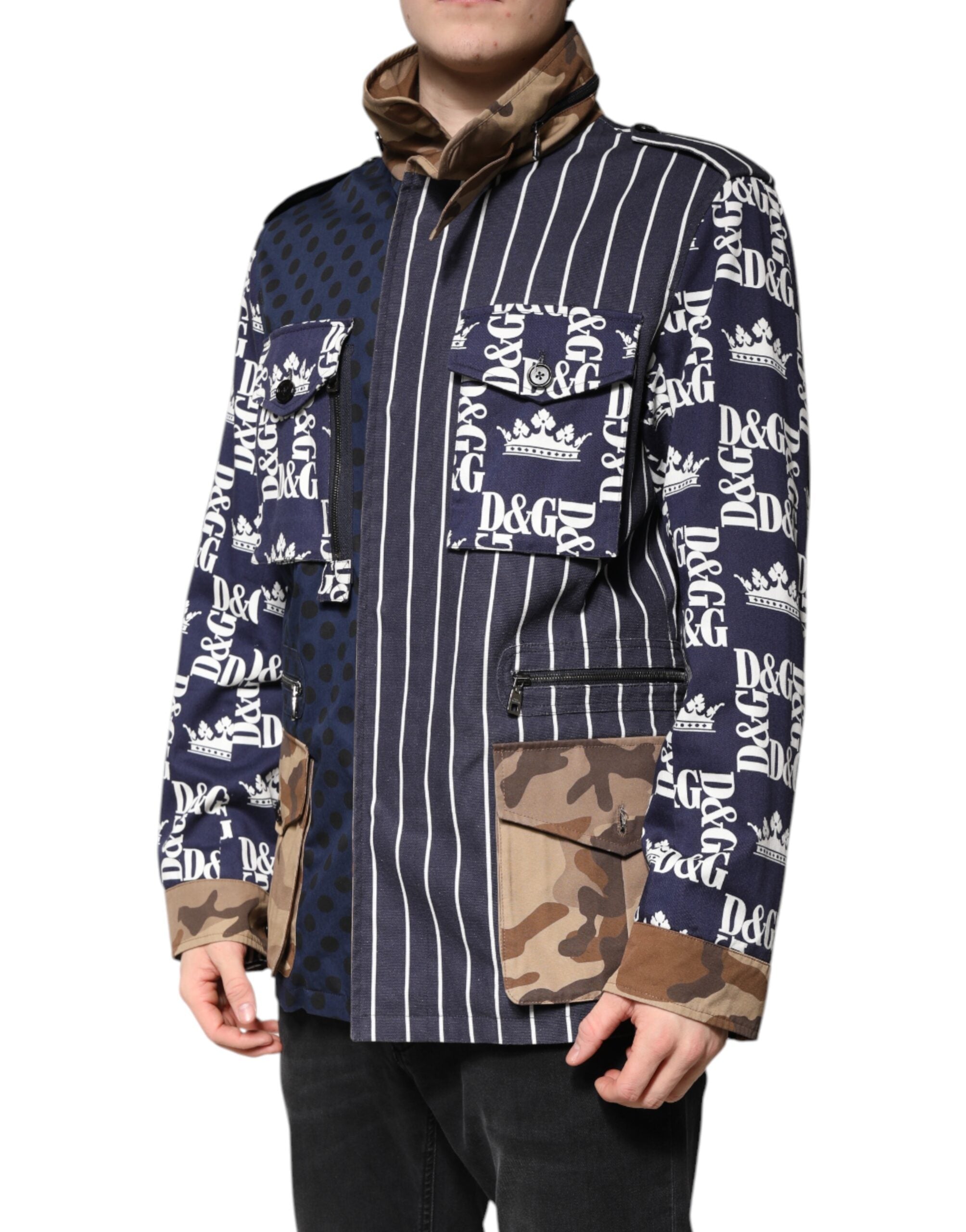 Dolce &amp; Gabbana Multicolor Cotton Logo Patchwork Coat Jacket