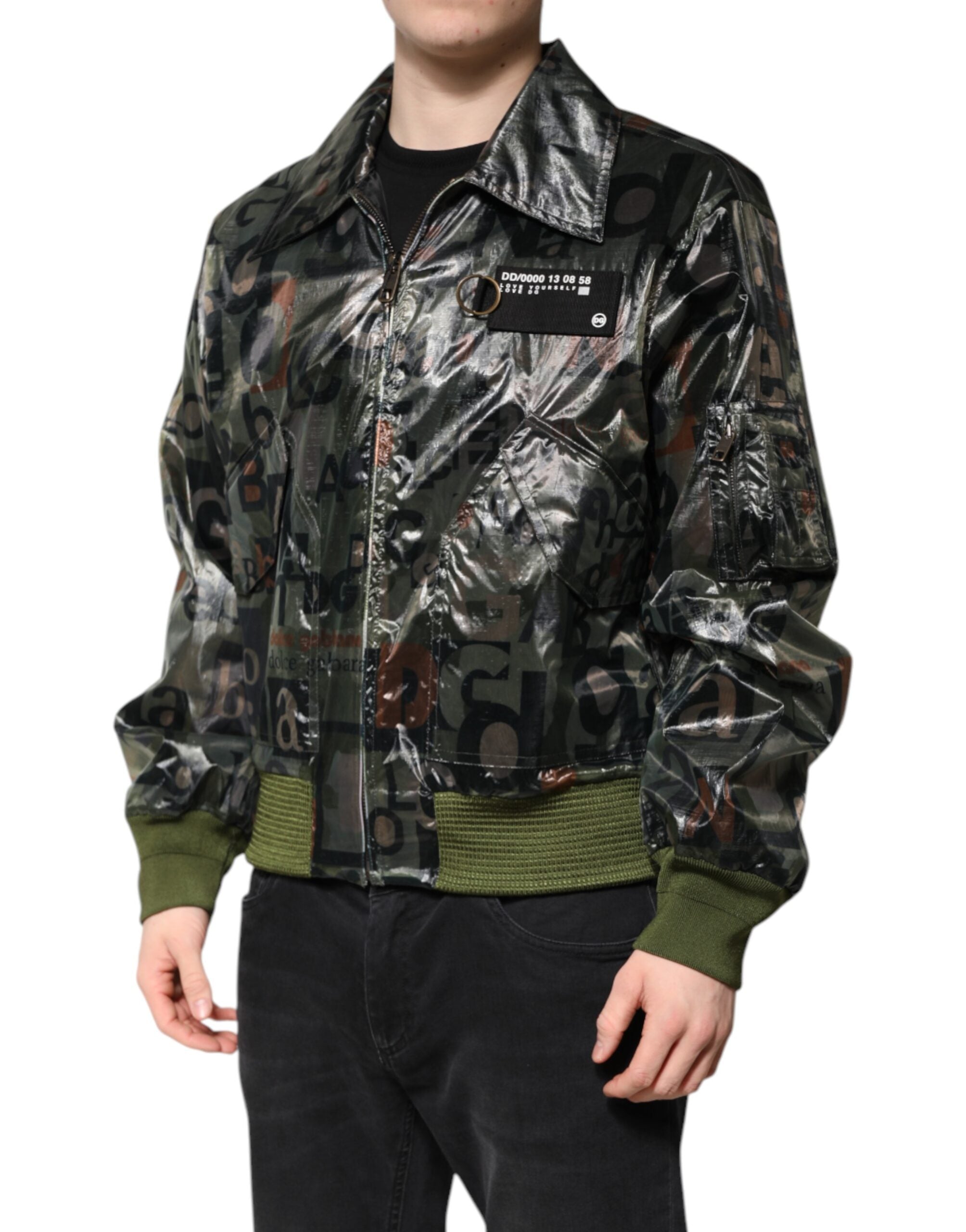 Dolce &amp; Gabbana Green DG Logo Print Bomber Full Zip Jacket
