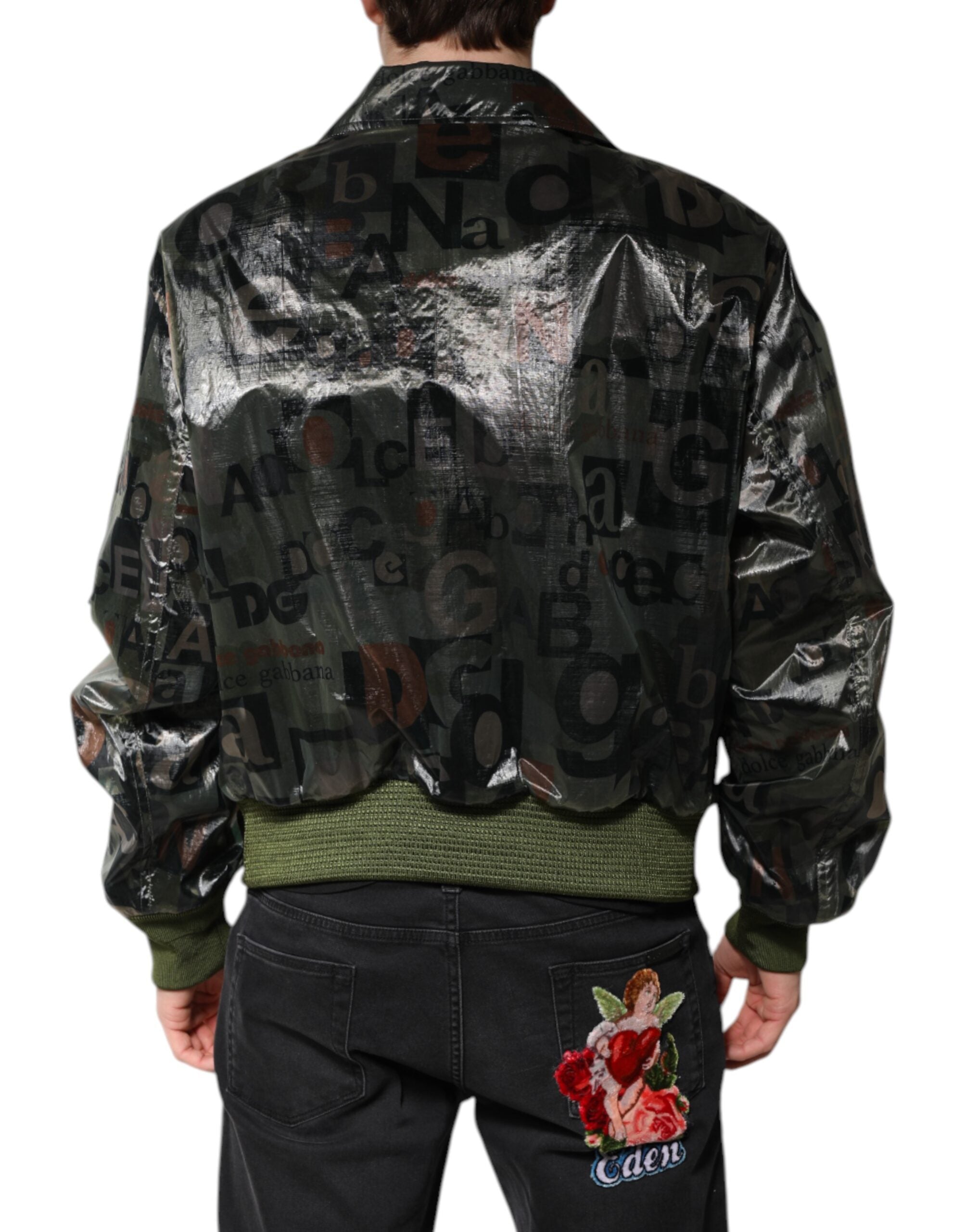 Dolce &amp; Gabbana Green DG Logo Print Bomber Full Zip Jacket