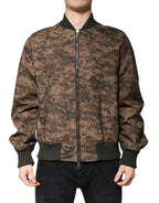Dolce &amp; Gabbana Brown Camouflage Bomber Full Zip Jacket