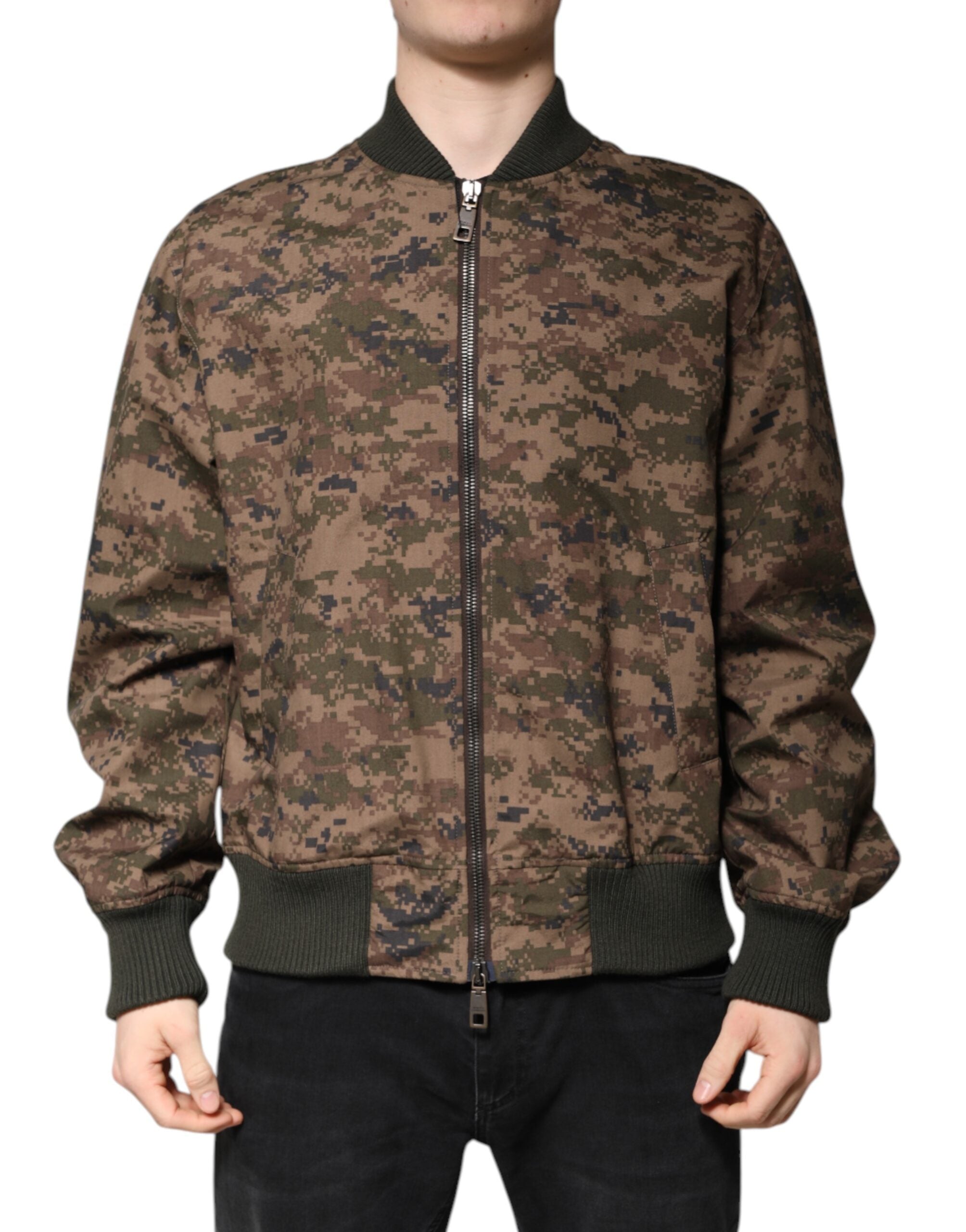 Dolce &amp; Gabbana Brown Camouflage Bomber Full Zip Jacket
