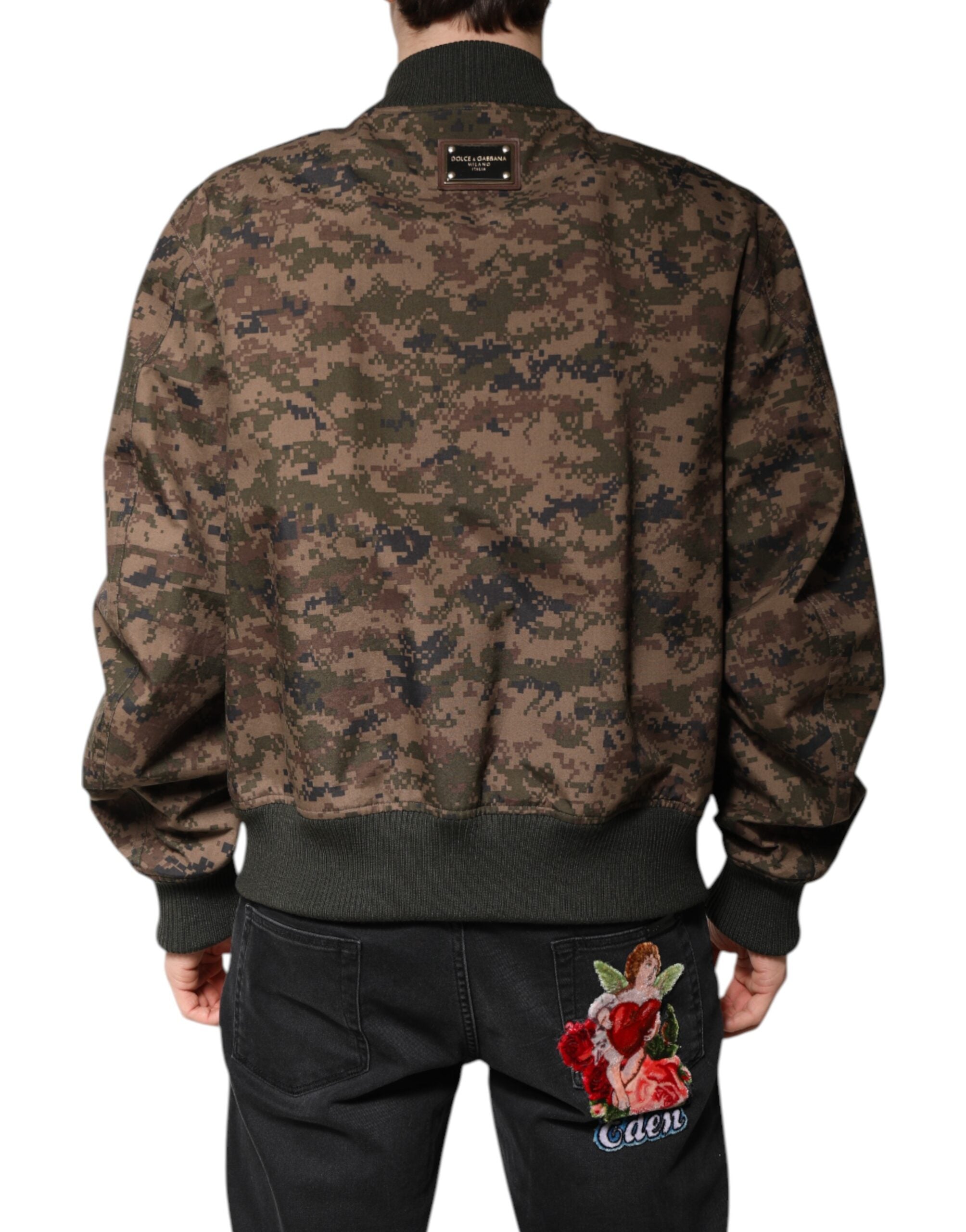 Dolce &amp; Gabbana Brown Camouflage Bomber Full Zip Jacket