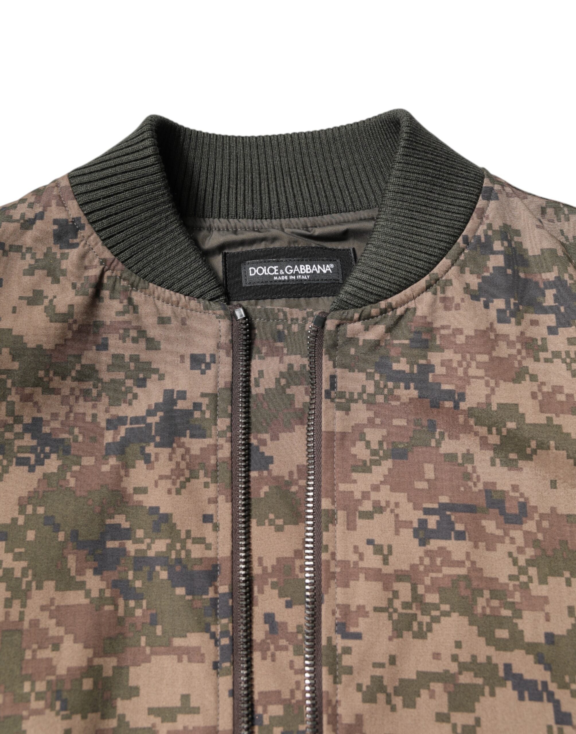 Dolce &amp; Gabbana Brown Camouflage Bomber Full Zip Jacket
