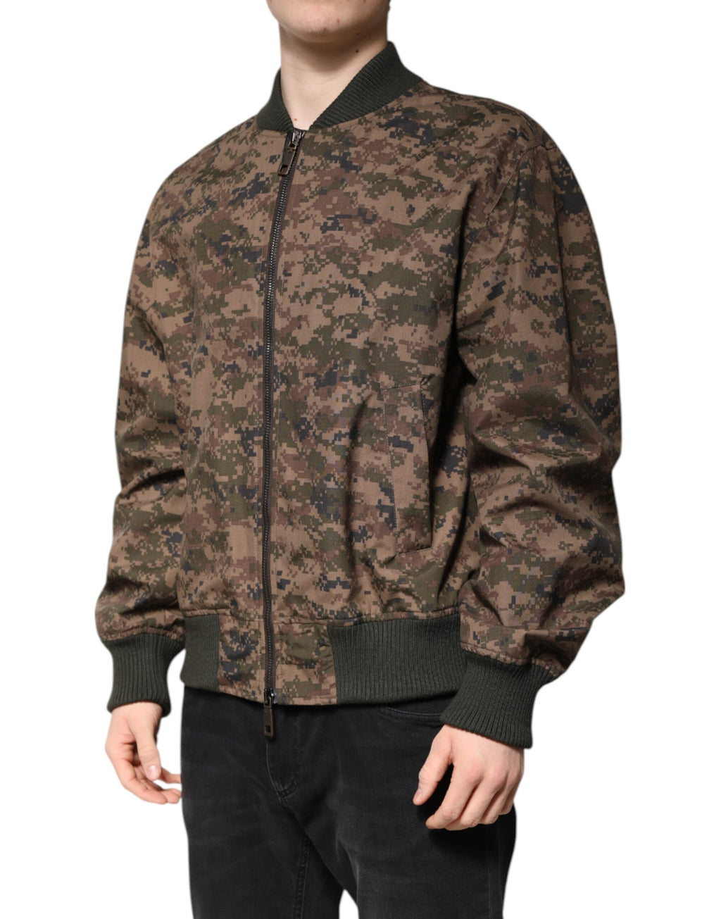 Dolce &amp; Gabbana Brown Camouflage Bomber Full Zip Jacket