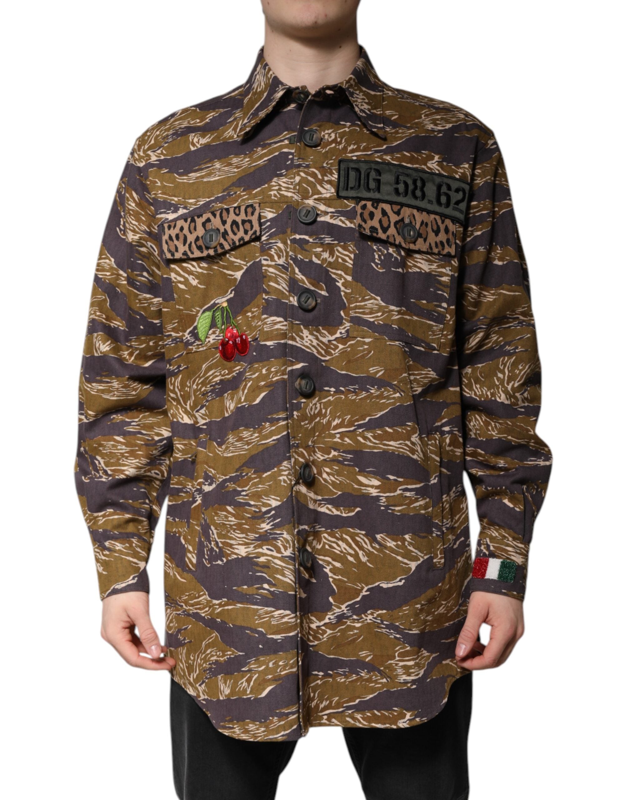 Dolce &amp; Gabbana Brown Leopard Cotton Collared Coat Jacket