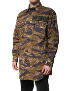 Dolce &amp; Gabbana Brown Leopard Cotton Collared Coat Jacket