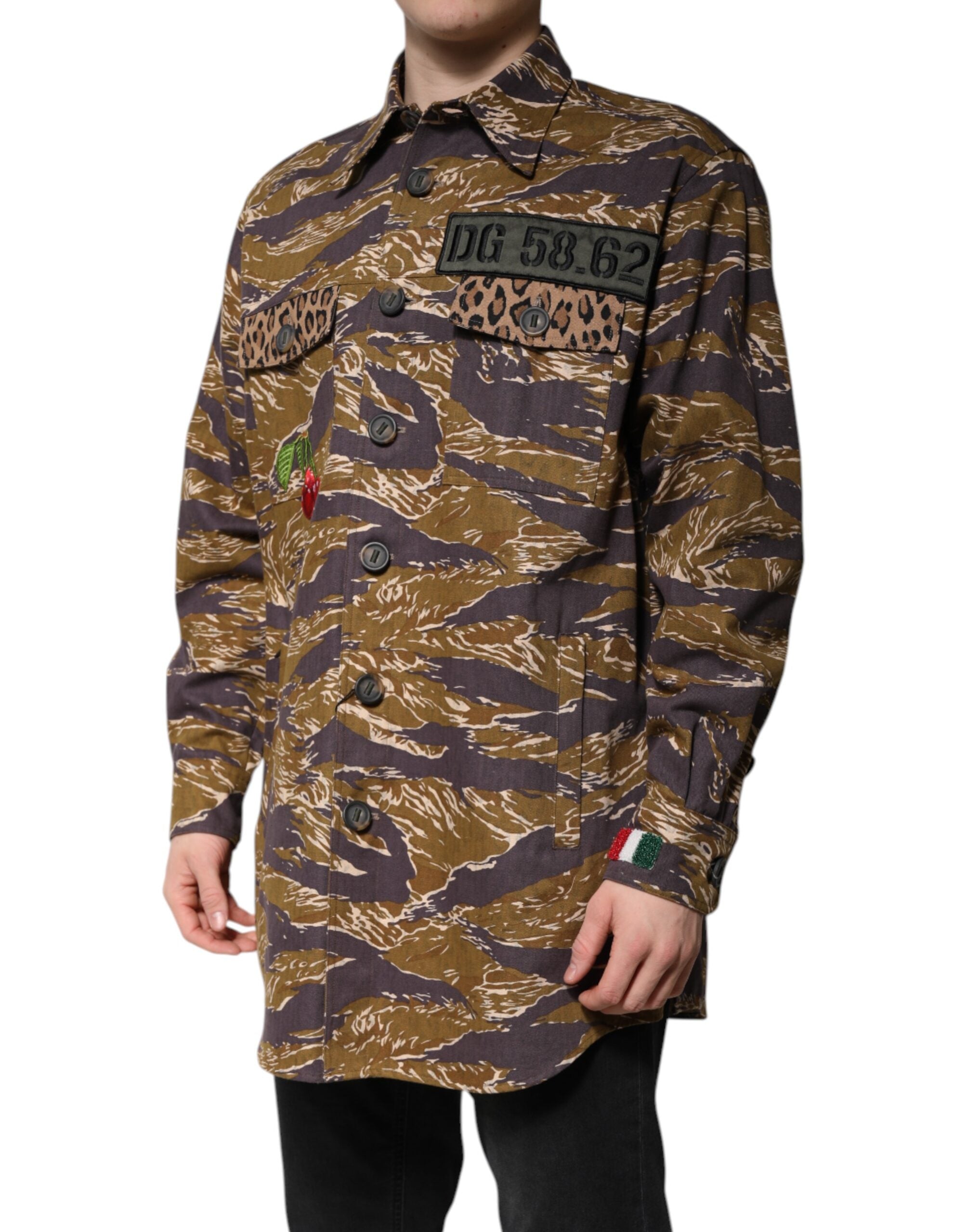 Dolce &amp; Gabbana Brown Leopard Cotton Collared Coat Jacket