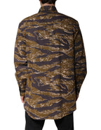 Dolce &amp; Gabbana Brown Leopard Cotton Collared Coat Jacket