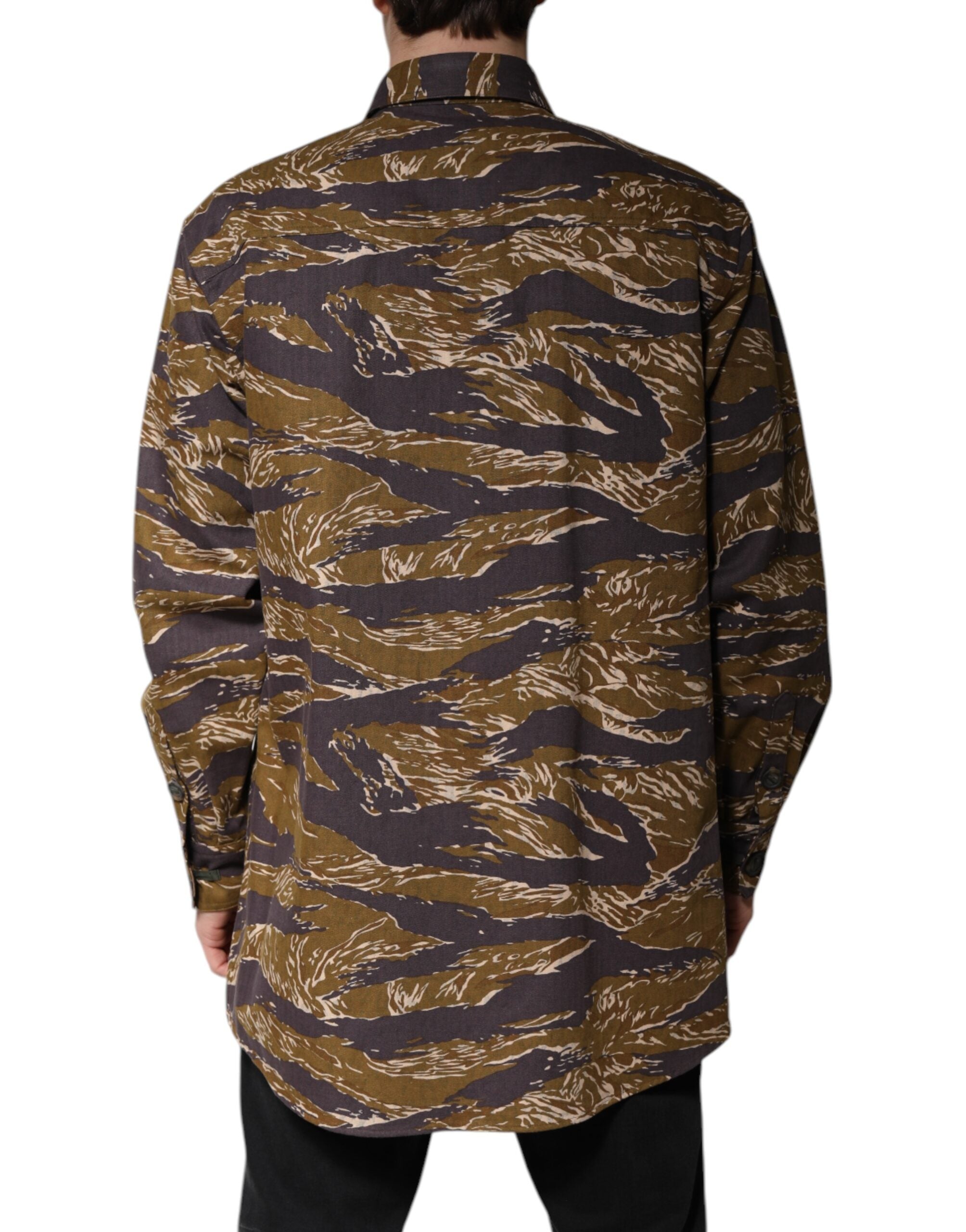 Dolce &amp; Gabbana Brown Leopard Cotton Collared Coat Jacket