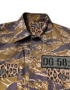 Dolce &amp; Gabbana Brown Leopard Cotton Collared Coat Jacket