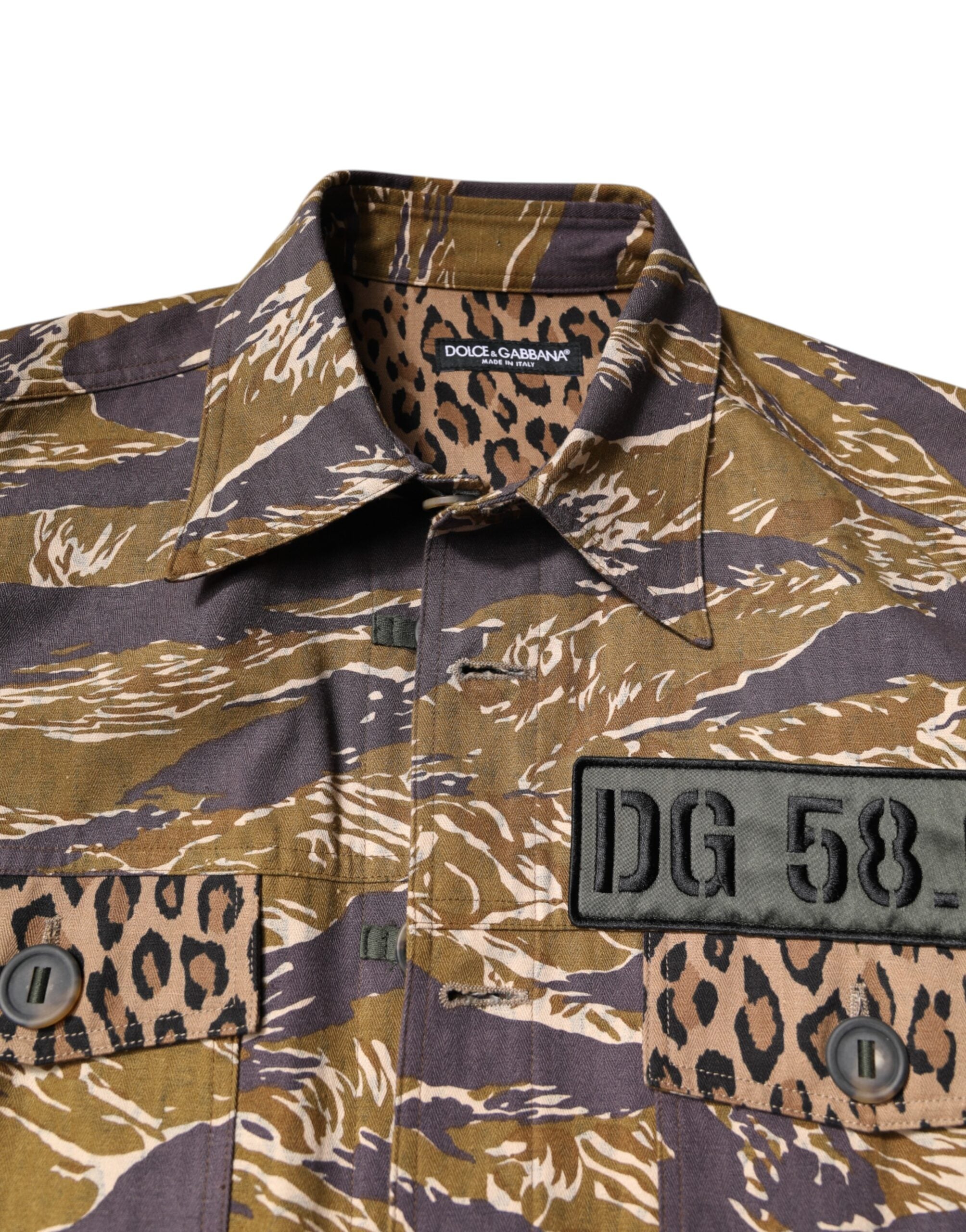 Dolce &amp; Gabbana Brown Leopard Cotton Collared Coat Jacket