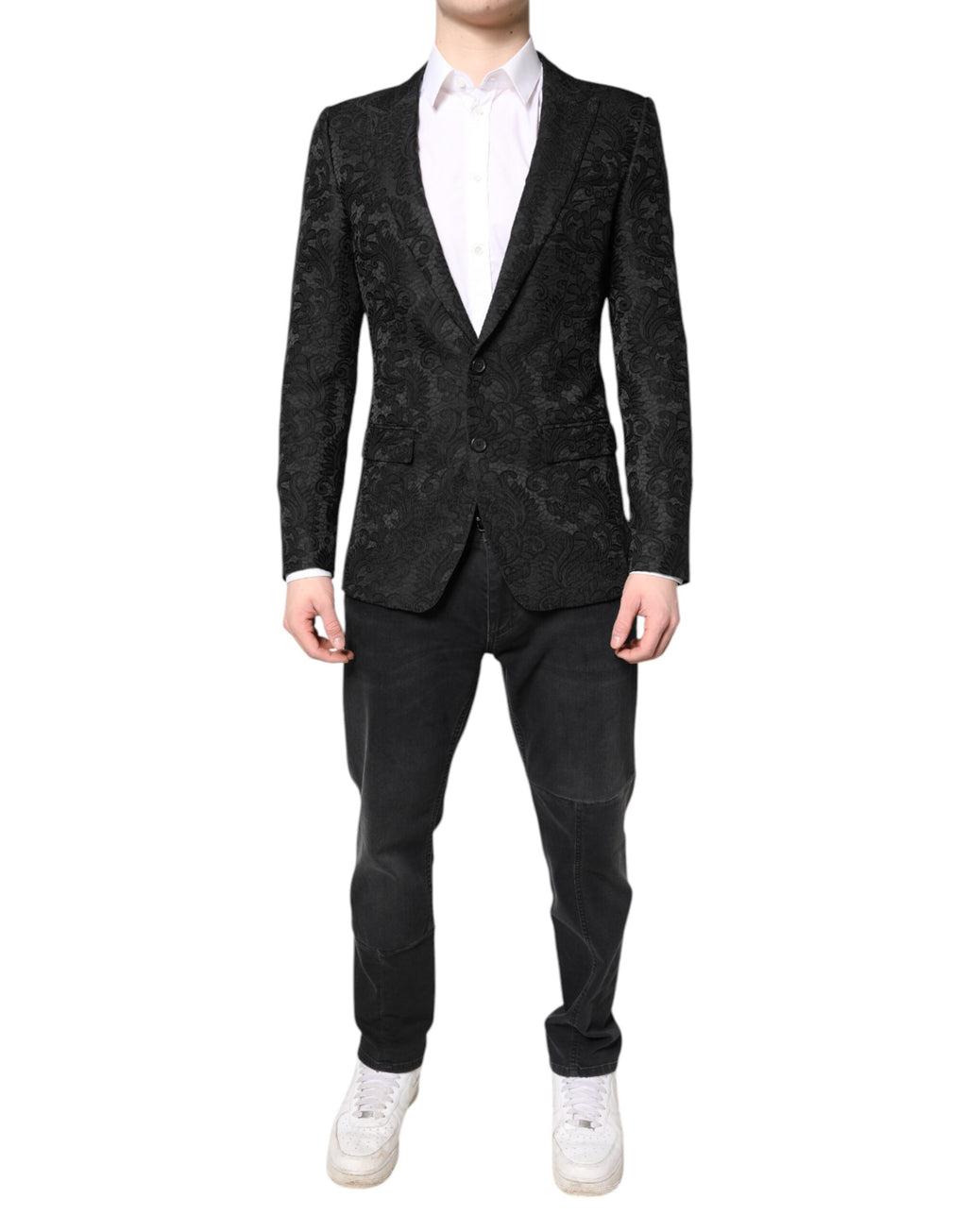 Dolce &amp; Gabbana Black Floral Jacquard Coat Jacket Blazer