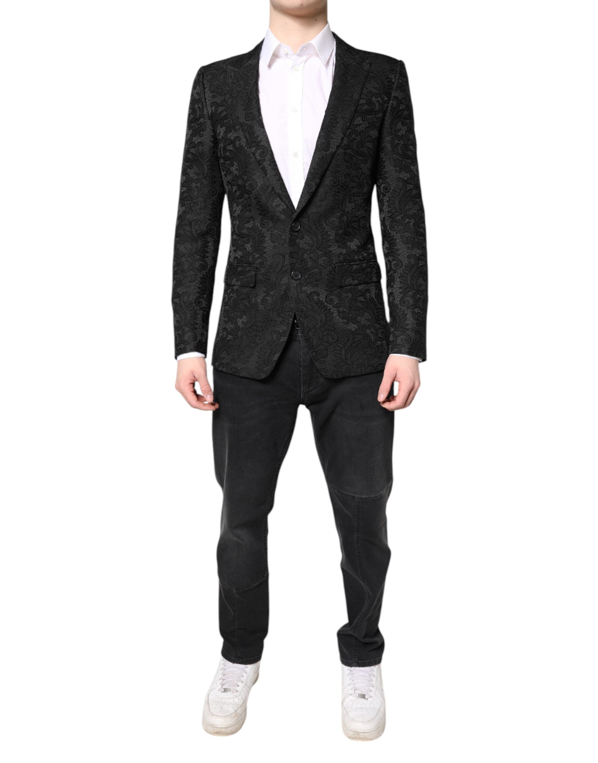 Dolce &amp; Gabbana Black Floral Jacquard Coat Jacket Blazer