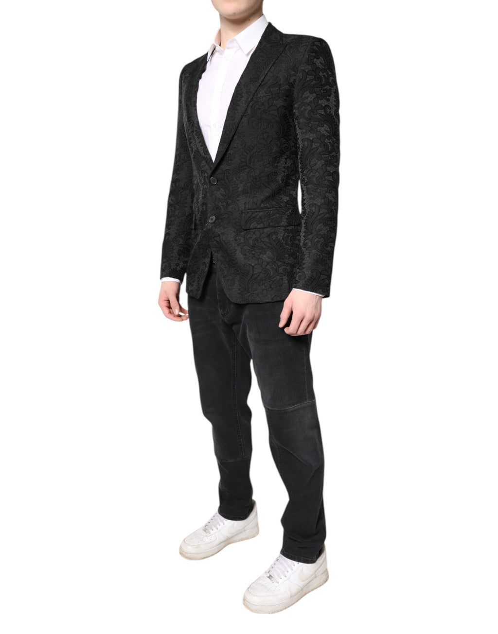 Dolce &amp; Gabbana Black Floral Jacquard Coat Jacket Blazer