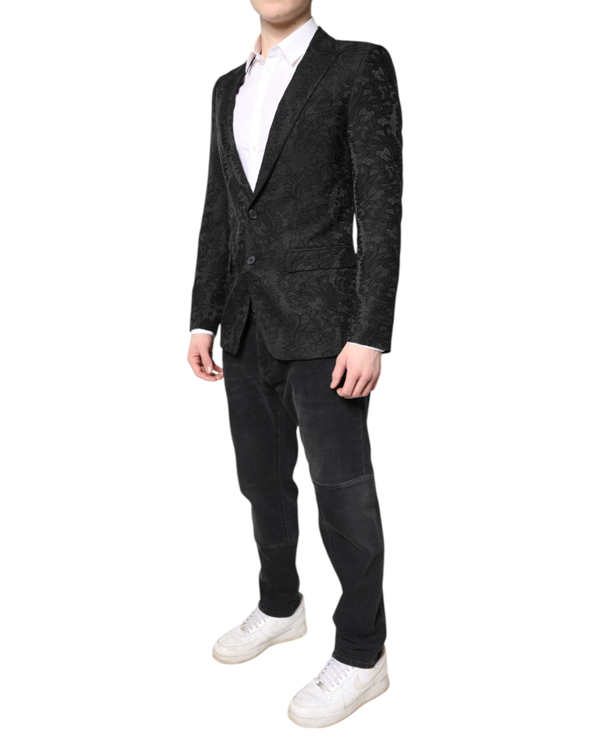 Dolce &amp; Gabbana Black Floral Jacquard Coat Jacket Blazer