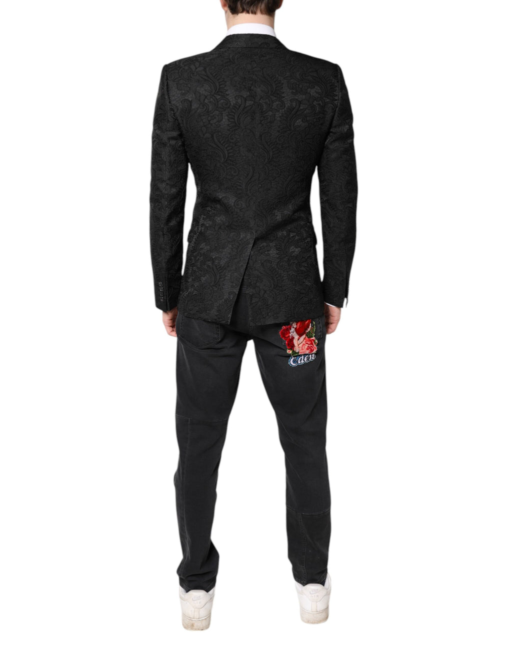 Dolce &amp; Gabbana Black Floral Jacquard Coat Jacket Blazer