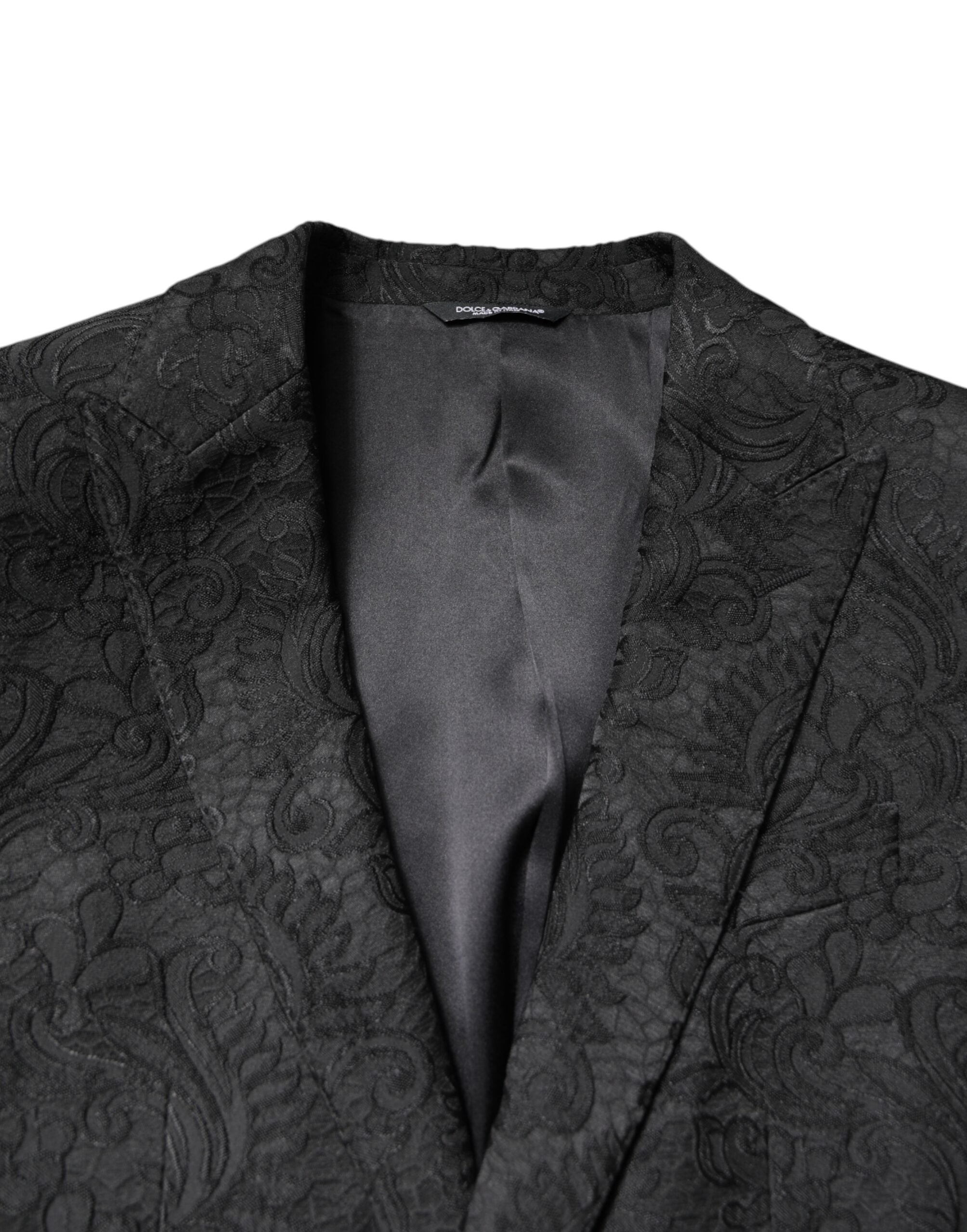 Dolce &amp; Gabbana Black Floral Jacquard Coat Jacket Blazer