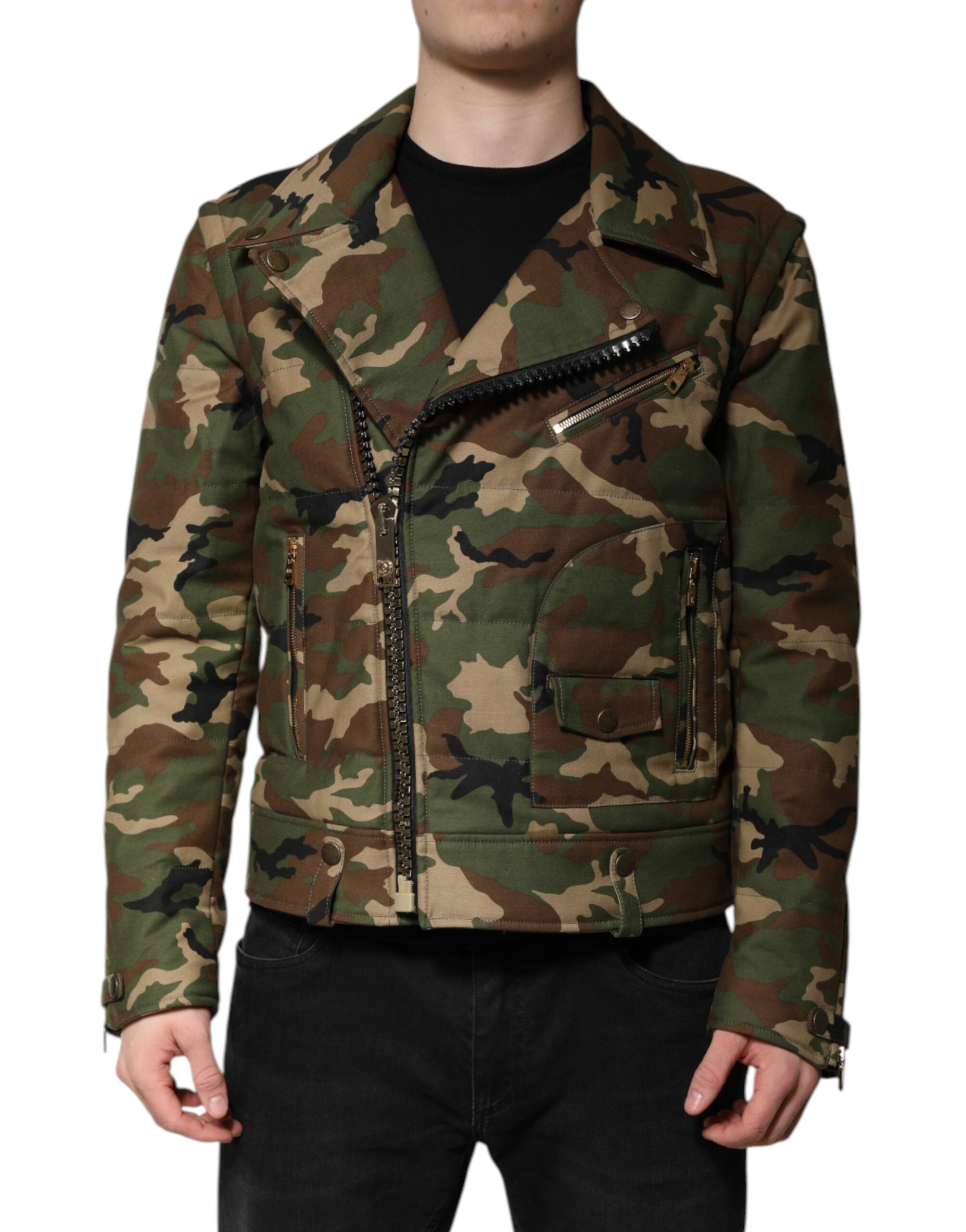 Dolce &amp; Gabbana Multicolor Camouflage Nylon Biker Jacket