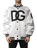 Dolce &amp; Gabbana White DG Logo Polyester Jersey Bomber Jacket