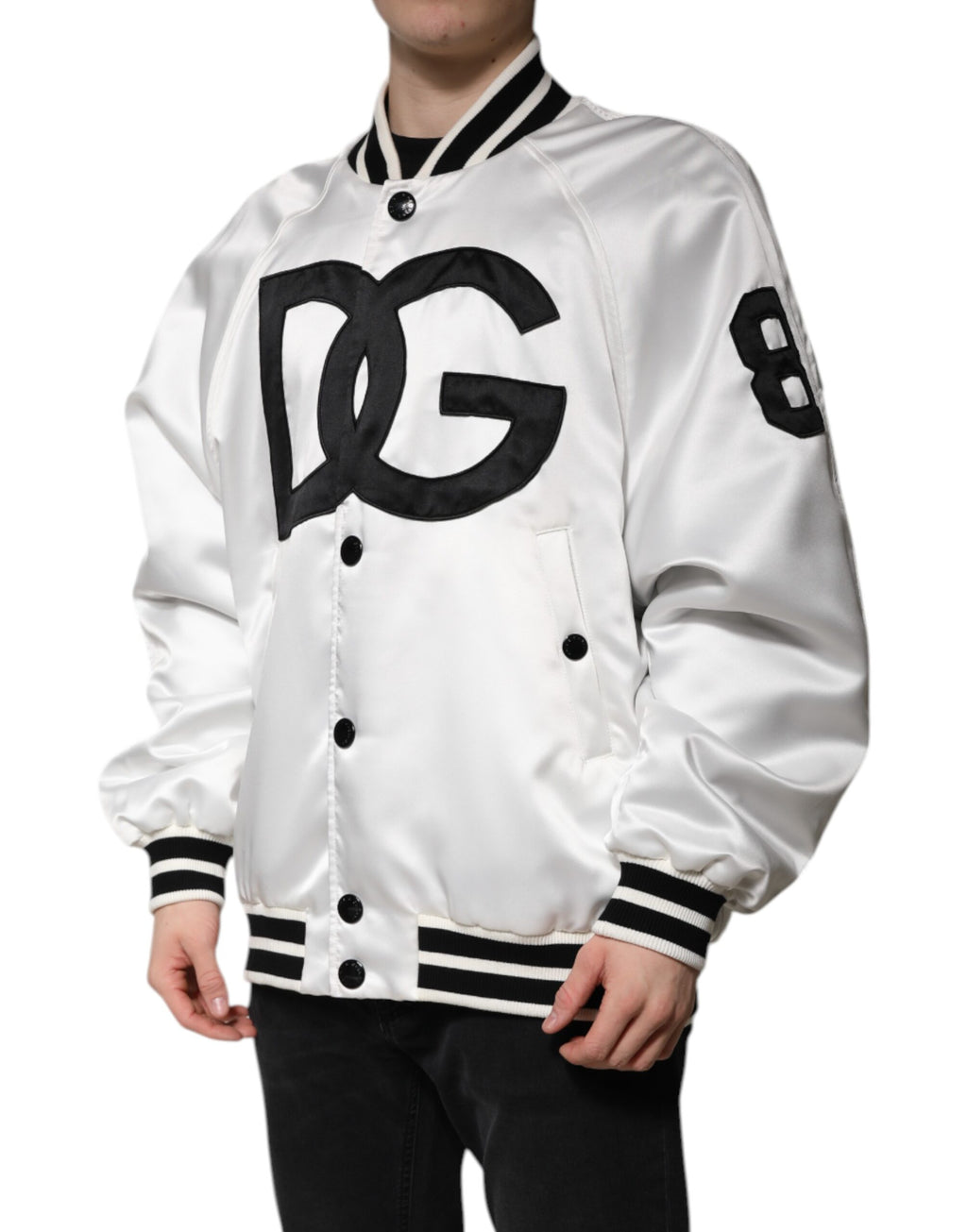 Dolce &amp; Gabbana White DG Logo Polyester Jersey Bomber Jacket