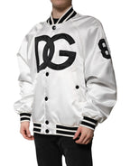 Dolce &amp; Gabbana White DG Logo Polyester Jersey Bomber Jacket