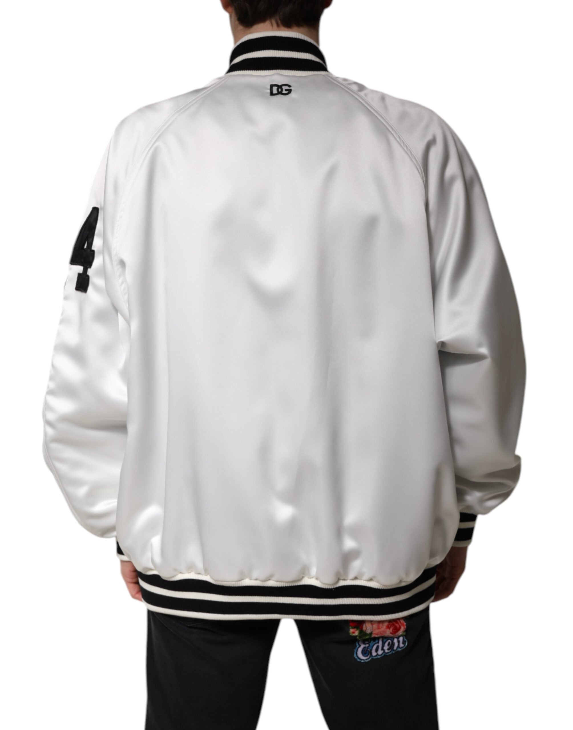 Dolce &amp; Gabbana White DG Logo Polyester Jersey Bomber Jacket