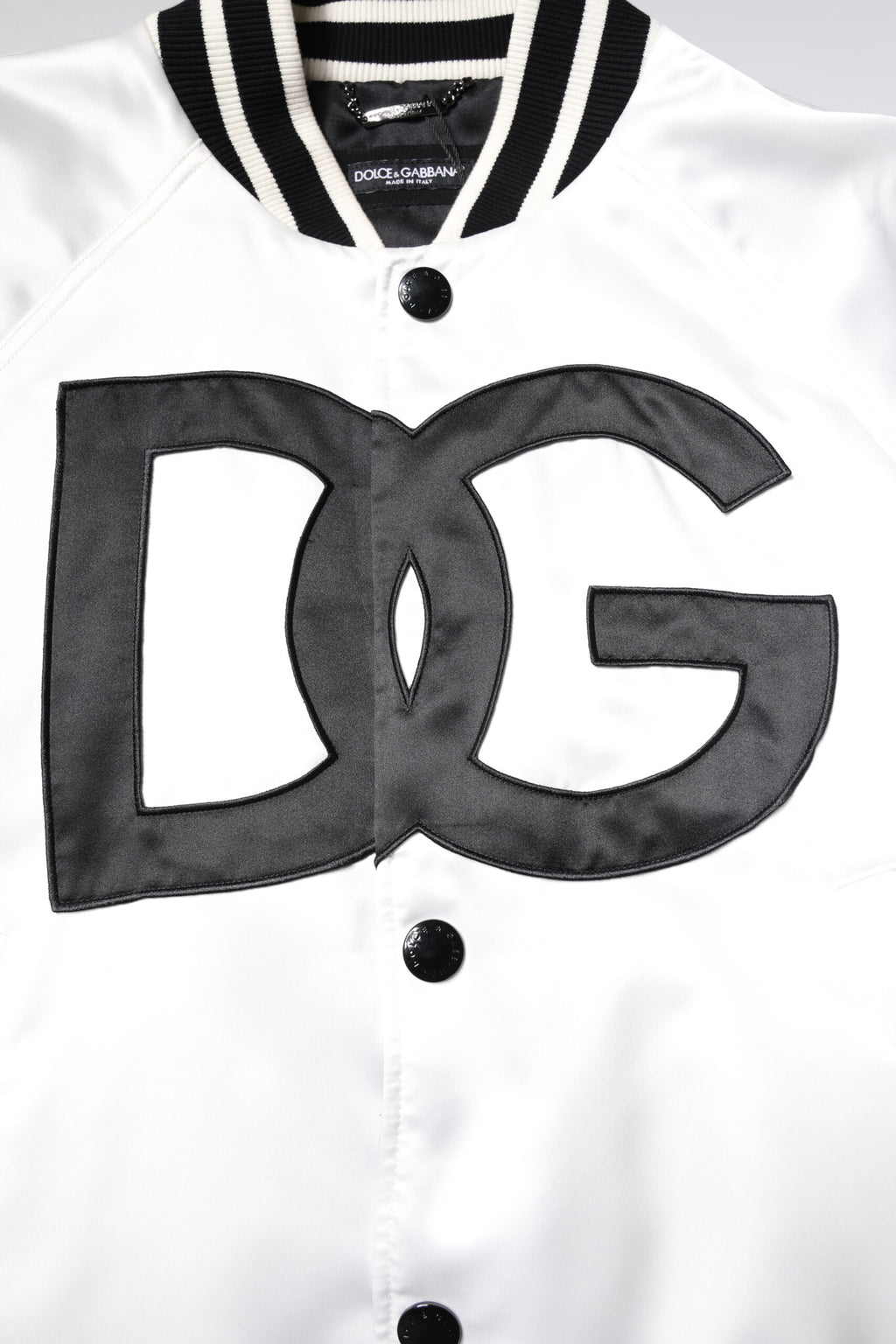 Dolce &amp; Gabbana White DG Logo Polyester Jersey Bomber Jacket