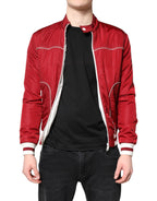 Dolce &amp; Gabbana Red White Nylon Full Zip Men Bomber Jacket