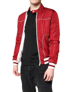 Dolce &amp; Gabbana Red White Nylon Full Zip Men Bomber Jacket