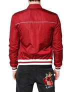 Dolce &amp; Gabbana Red White Nylon Full Zip Men Bomber Jacket