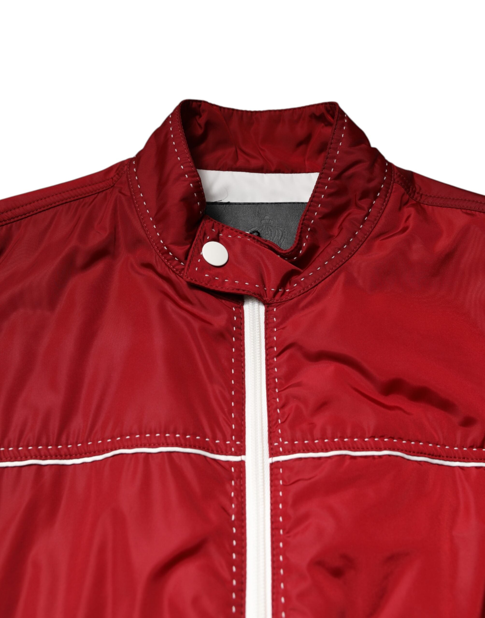 Dolce &amp; Gabbana Red White Nylon Full Zip Men Bomber Jacket