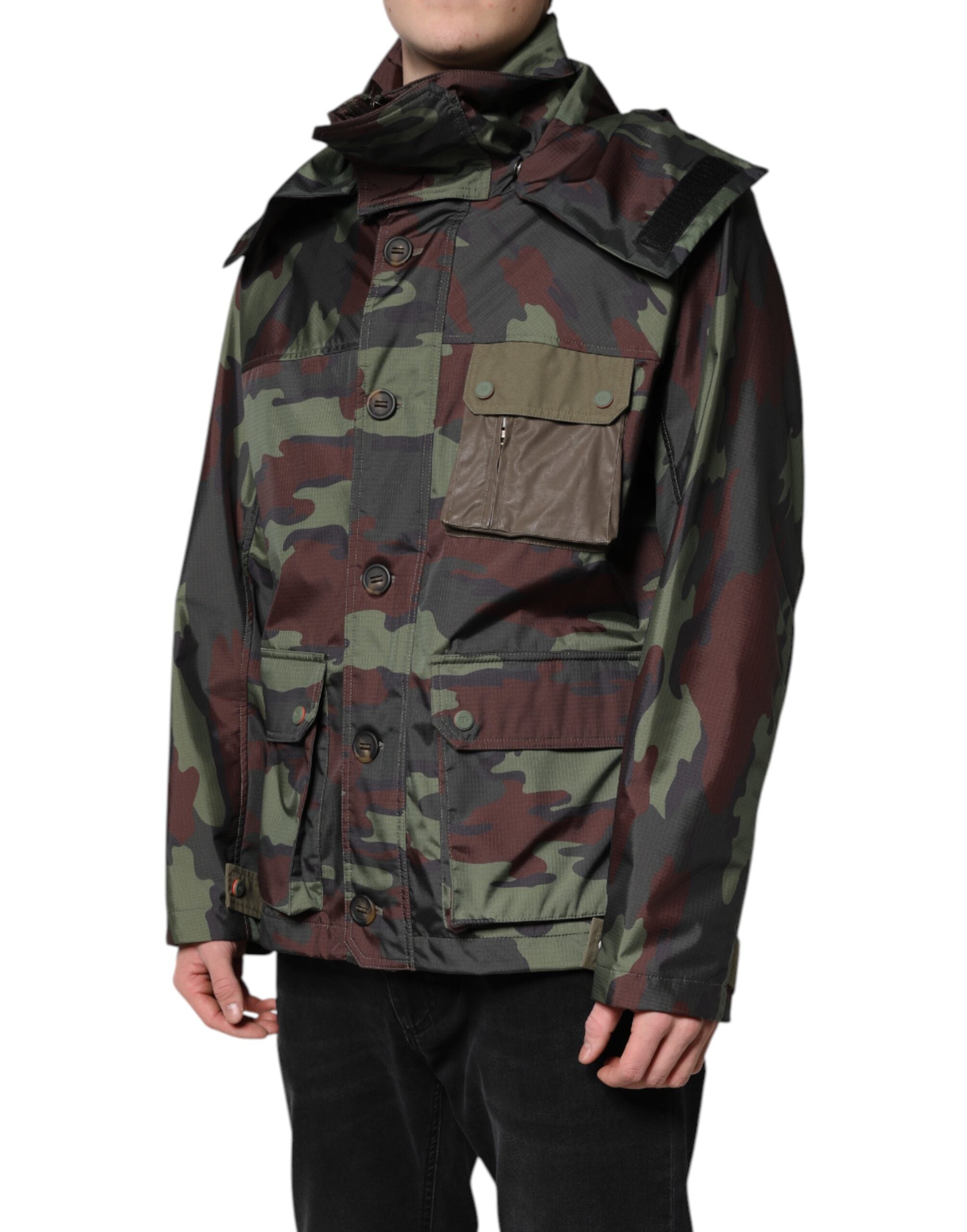 Dolce &amp; Gabbana Multicolor Camouflage Button Hooded Jacket