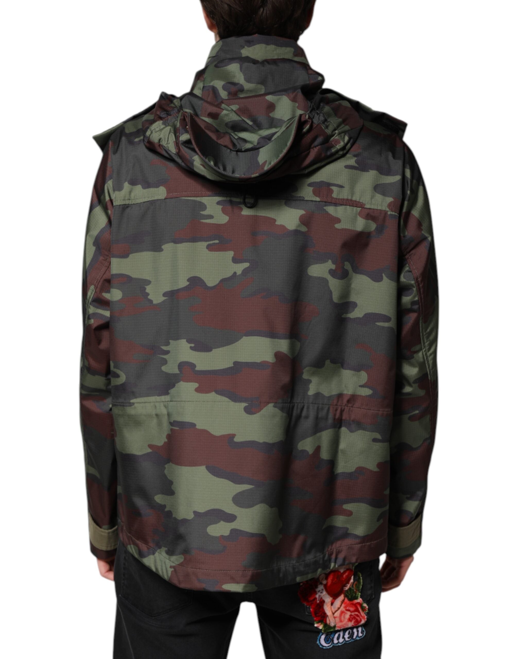 Dolce &amp; Gabbana Multicolor Camouflage Button Hooded Jacket
