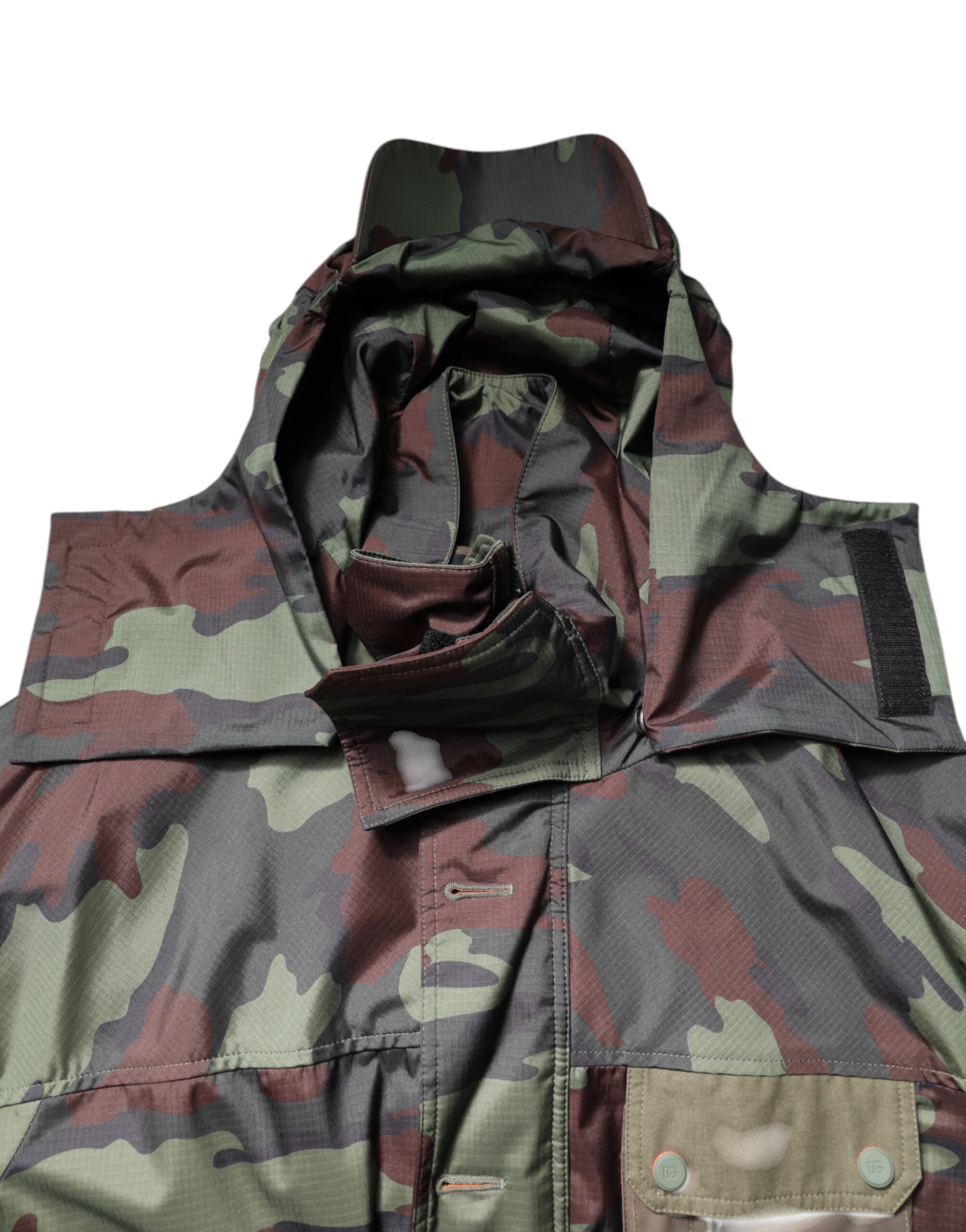 Dolce &amp; Gabbana Multicolor Camouflage Button Hooded Jacket
