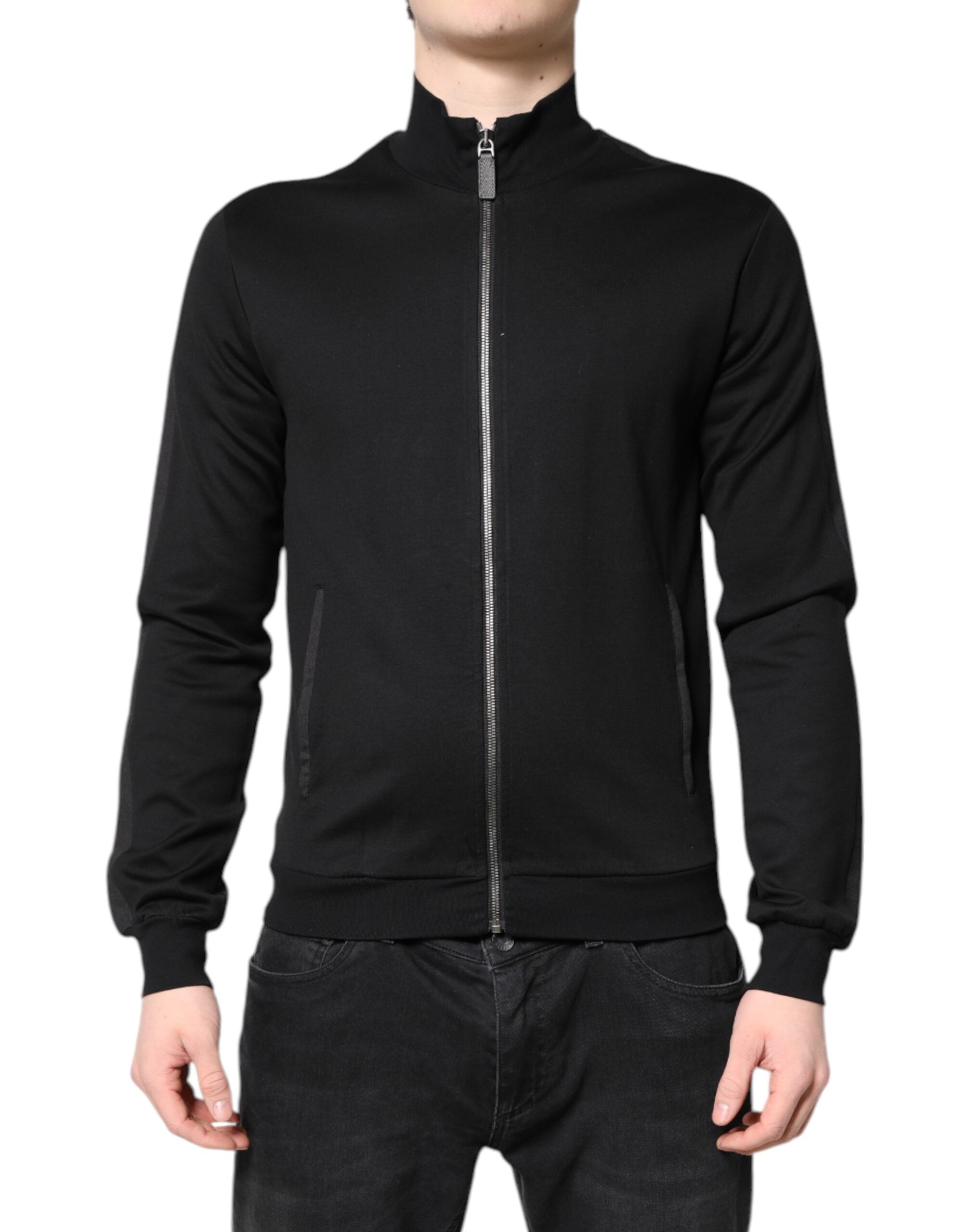 Dolce &amp; Gabbana Black Cotton Logo Full Zip Men Bomber Jacket