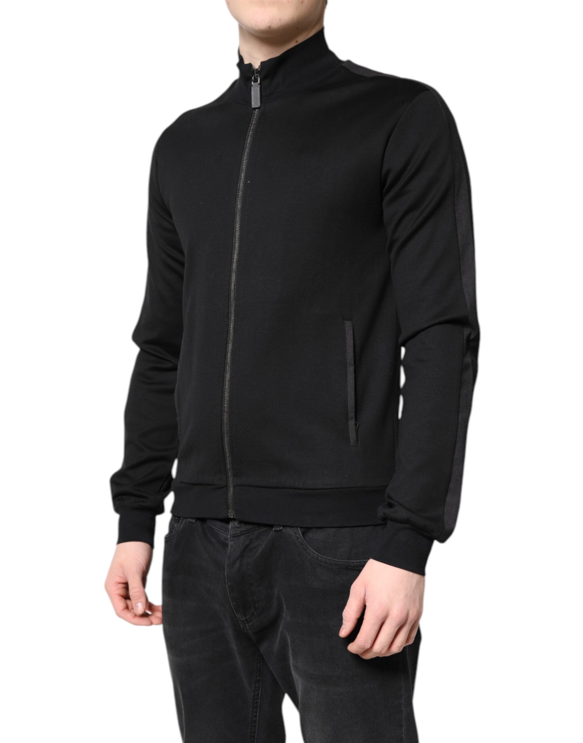 Dolce &amp; Gabbana Black Cotton Logo Full Zip Men Bomber Jacket