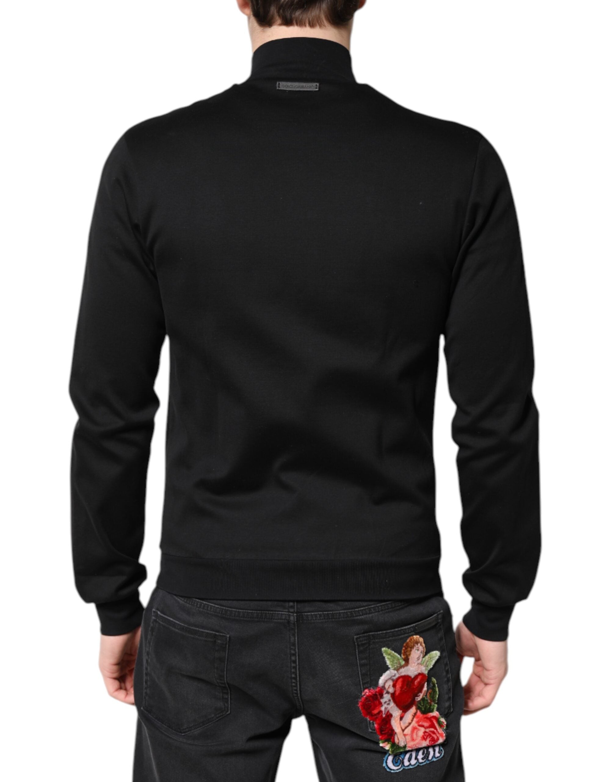 Dolce &amp; Gabbana Black Cotton Logo Full Zip Men Bomber Jacket