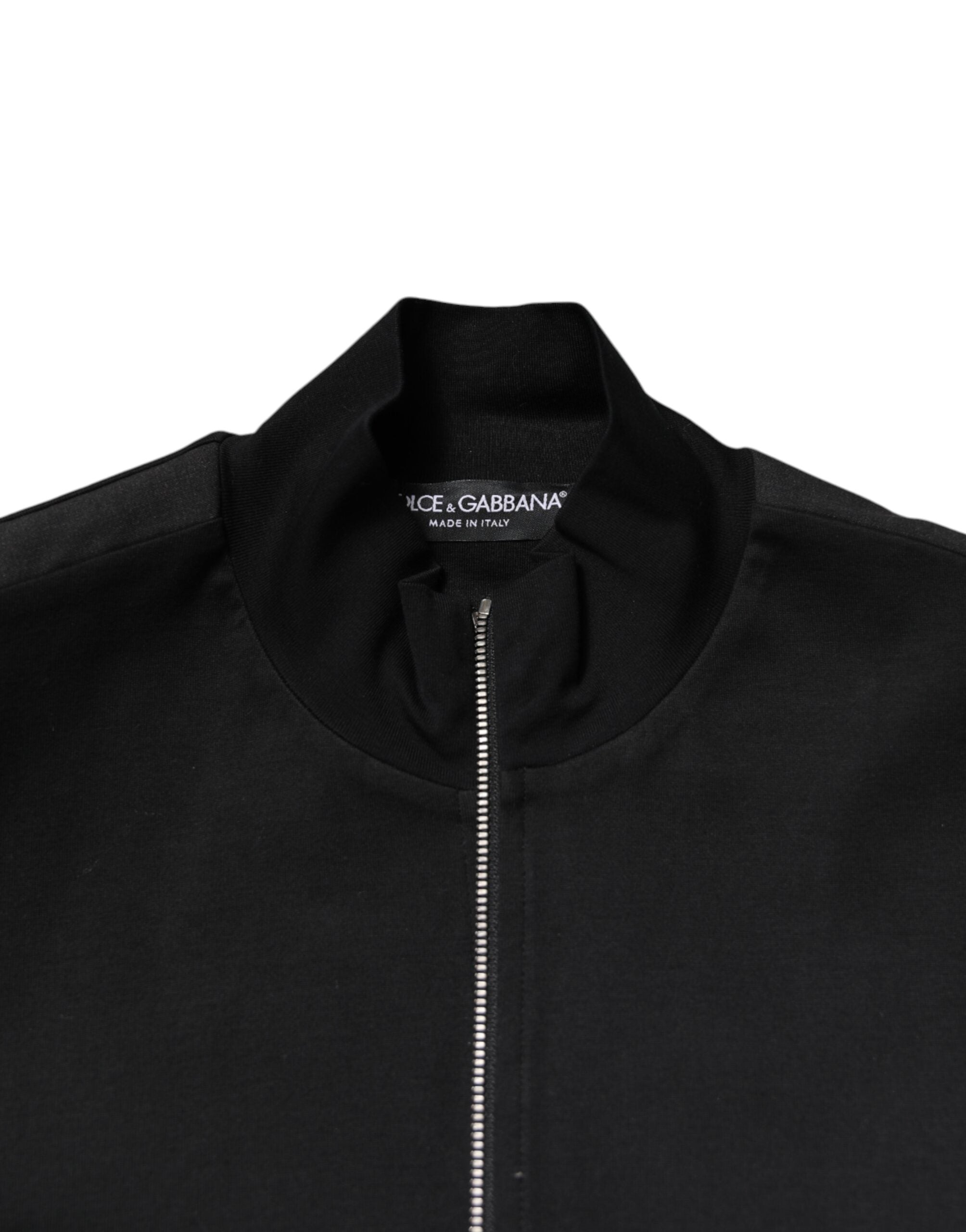 Dolce &amp; Gabbana Black Cotton Logo Full Zip Men Bomber Jacket