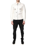 Dolce &amp; Gabbana White Collared Full Zip Biker Coat Jacket