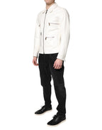 Dolce &amp; Gabbana White Collared Full Zip Biker Coat Jacket