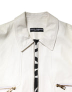 Dolce &amp; Gabbana White Collared Full Zip Biker Coat Jacket