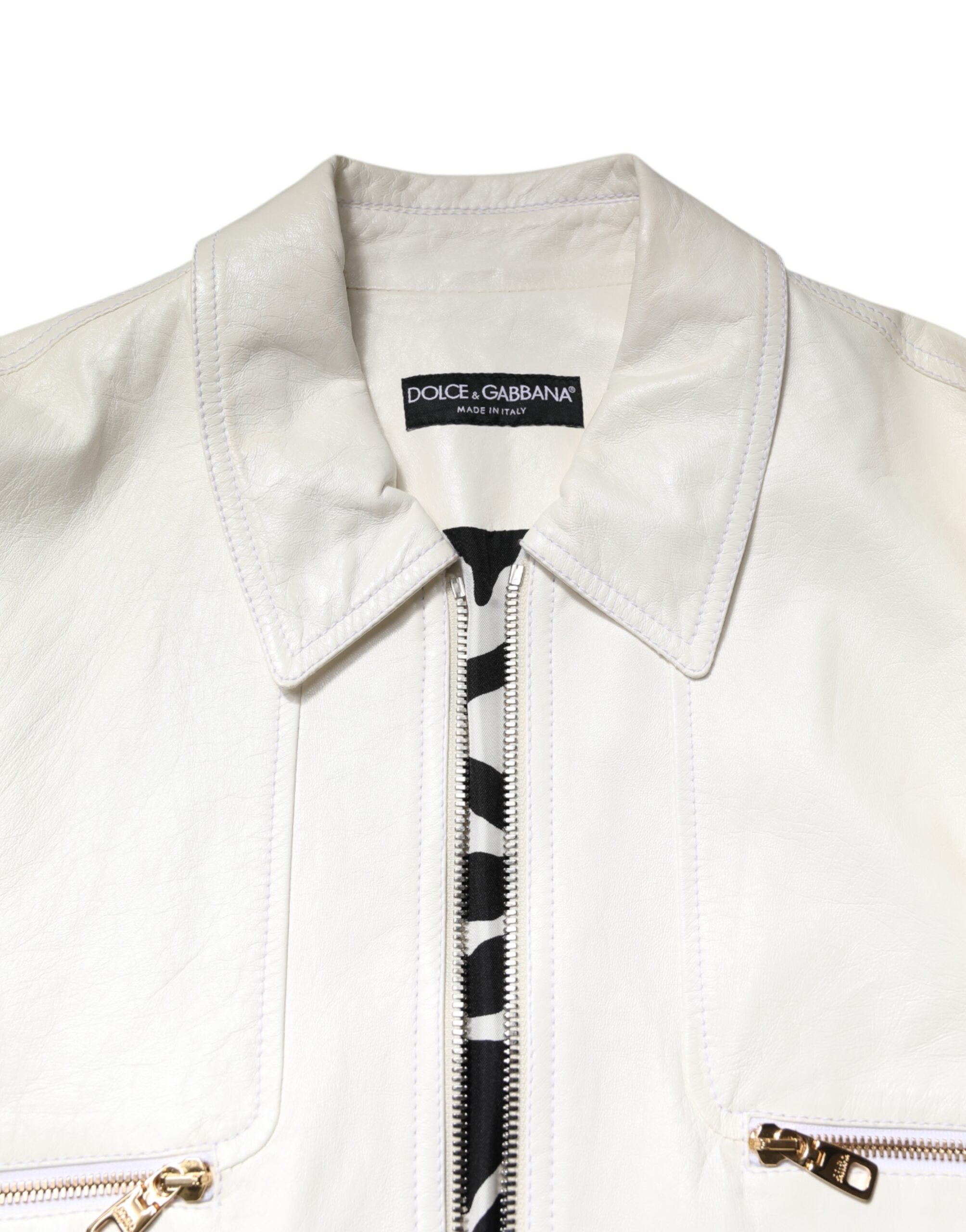 Dolce &amp; Gabbana White Collared Full Zip Biker Coat Jacket