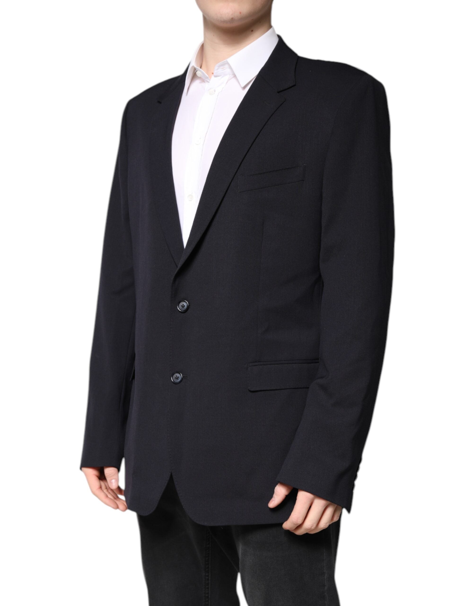 Dolce &amp; Gabbana Dark Blue Wool Single Breasted Coat Blazer