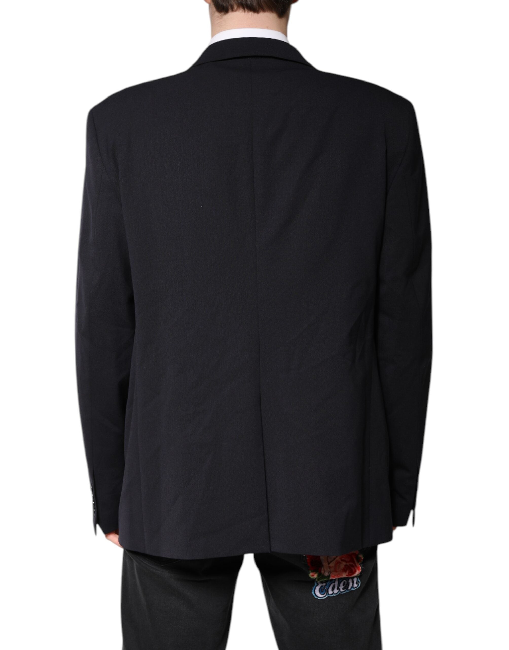 Dolce &amp; Gabbana Dark Blue Wool Single Breasted Coat Blazer