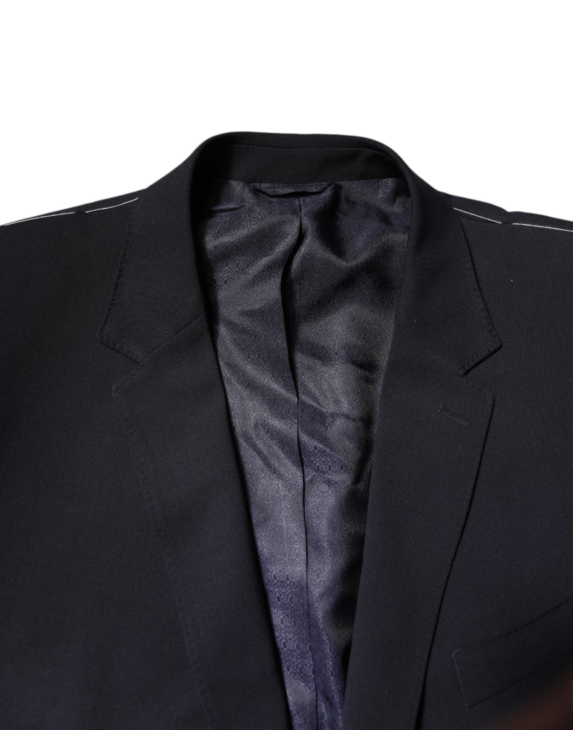 Dolce &amp; Gabbana Dark Blue Wool Single Breasted Coat Blazer