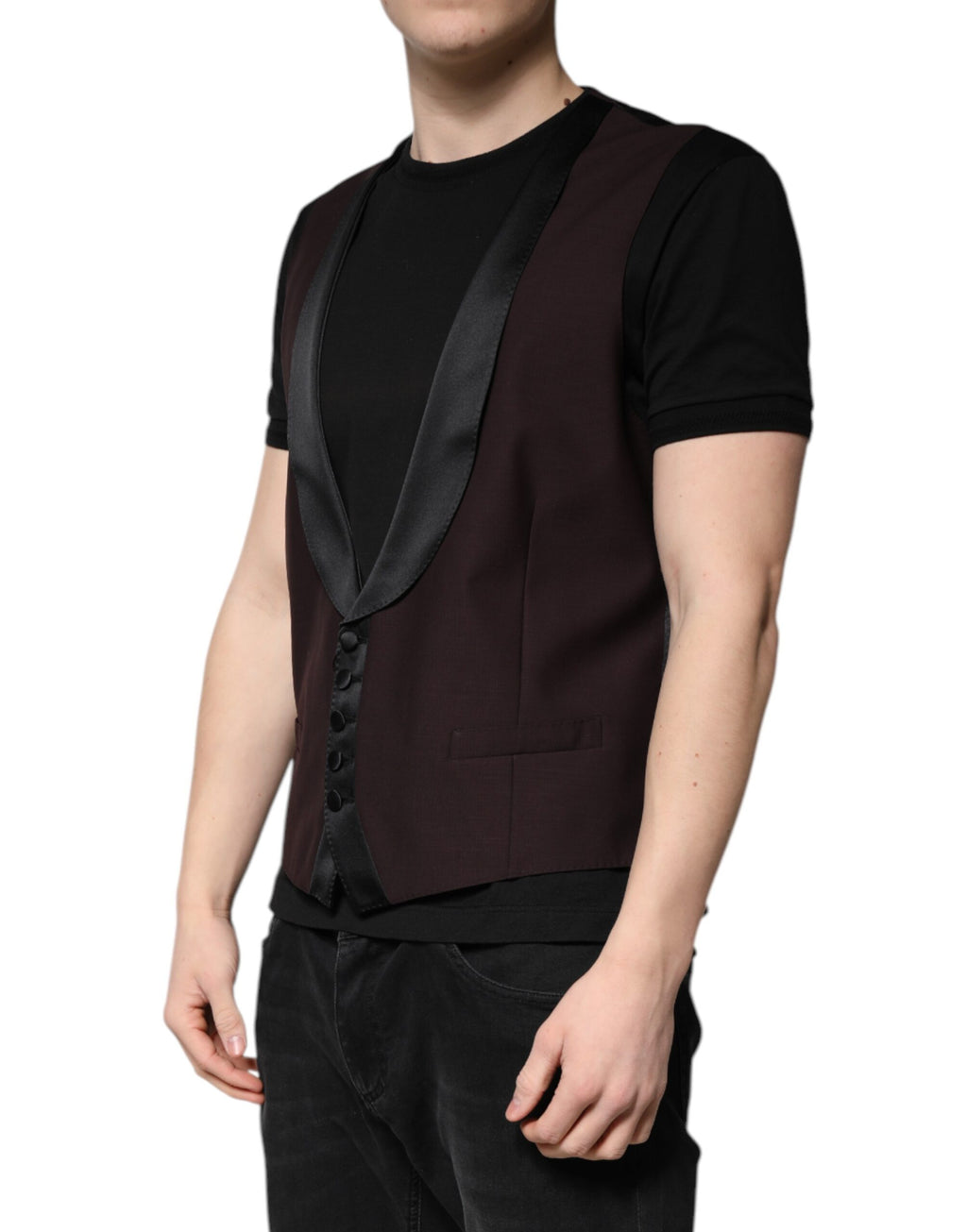 Dolce &amp; Gabbana Maroon Wool Waistcoat Dress Formal Vest