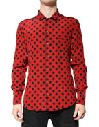 Dolce &amp; Gabbana Red Polka Dot Silk Long Sleeve Shirt