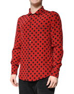 Dolce &amp; Gabbana Red Polka Dot Silk Long Sleeve Shirt