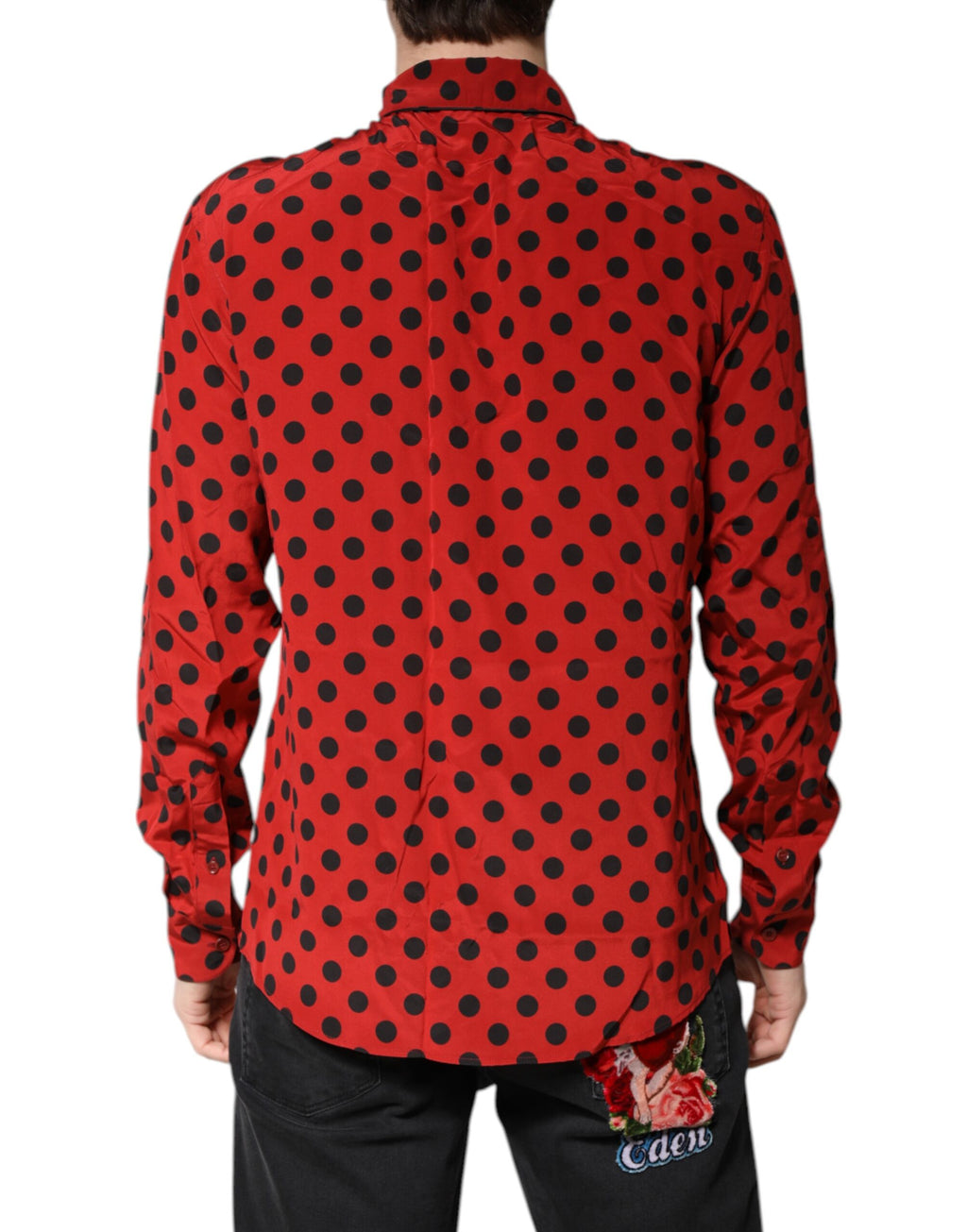 Dolce &amp; Gabbana Red Polka Dot Silk Long Sleeve Shirt