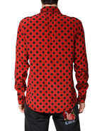 Dolce &amp; Gabbana Red Polka Dot Silk Long Sleeve Shirt